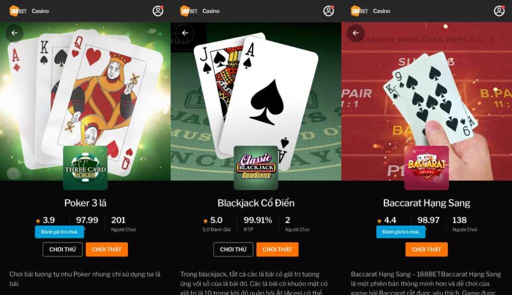 game bài được ưa chuộng nhất tại casino trực tuyến